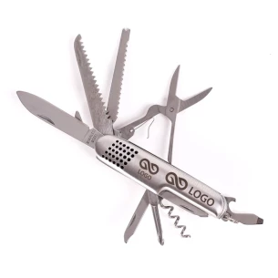 Oceľový 13-funkčný vreckový nôž - strieborný