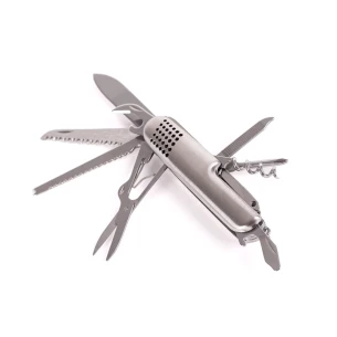 Oceľový 13-funkčný vreckový nôž - strieborný